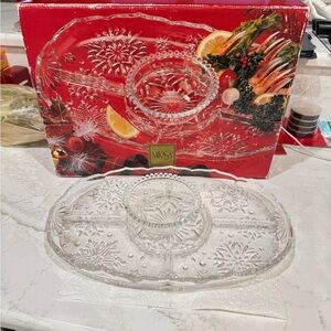 Mikasa Clear Glass Divided Serving Platter with Center Dip